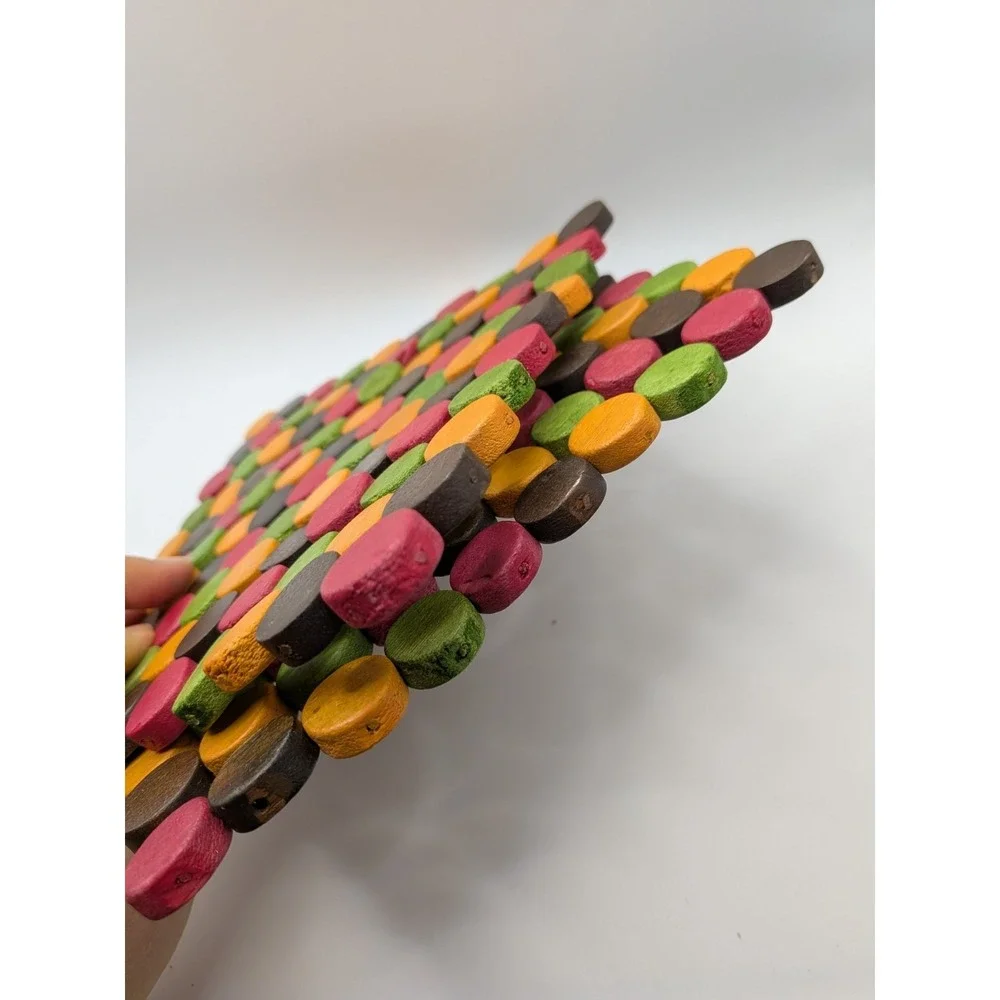 Wooden Bamboo Beaded Trivets Colorful Grannycore‎ Pot Holders 7 In X 7 In Boho